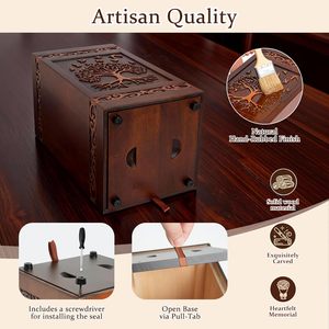 Wooden Cremation Urn Tree Life Birds Floral Patterns Traditional Rectangle Chestnut Color Sympathy <b>Open</b> Base Gravure Print Adult - Product Image 4