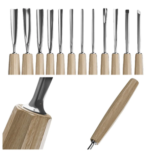 Juego de 12 Cinceles de Madera Peaktop con Mango Acanalado de Acabado Brillante, Kit de Tallado DIY con Punta de Material SK para Principiantes y Profesionales - Product Image 2