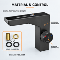 Robinet de lavabo numérique intelligent en laiton gris anthracite au design moderne, à double commande, en céramique, pour salle de bain domestique, monotrou électrique