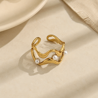 Bague polyvalente plaquée or 18 carats avec perle ondulée large, style euro-américain, pour femme, idéale pour l'automne et l'hiver, bijou de main pour usage quotidien