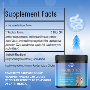 อาหารเสริมโปรไบโอติกและพรีไบโอติกแบบผงสำหรับสุนัขและแมว ยี่ห้อ OEM สำหรับผลิตภัณฑ์สัตว์เลี้ยง ช่วยดูแลสุขภาพลำไส้และการย่อยอาหาร - Product Image 2