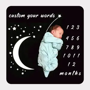 Amazon Portable Baby Bedding Custom Sublimation Flannel Organic Baby Monthly Milestone Blankets With Accessories For New Born