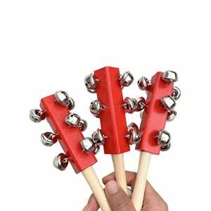 Campana de mano de madera roja al por mayor con 12 campanillas metálicas, instrumento de ritmo para la enseñanza musical - Product Image 5