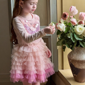 Vestido <span class=keywords><strong>de</strong></span> Princesa con Lentejuelas y Malla <span class=keywords><strong>TUTU</strong></span> <span class=keywords><strong>de</strong></span> Manga Larga para Niñas, Colección Otoño 25 <span class=keywords><strong>de</strong></span> Orange Music, Hecho a Mano, Falda <span class=keywords><strong>de</strong></span> Pastel <span class=keywords><strong>de</strong></span> Cumpleaños, Poliéster y Algodón - Product Image 1