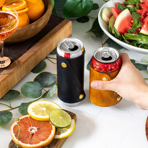 Cross-border PU leather beer bottle sleeve, party gift, beverage, cola can <b>cup</b> sleeve, retro and high-end <b>camping</b> <b>cup</b> sleeve - Product Image 3