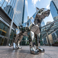 Grande sculpture géométrique en acier inoxydable poli, motif léopard, art urbain minimaliste pour extérieur, statue d'animal sauvage personnalisée