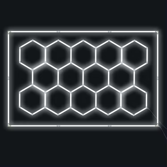 E-top Garage Hexagon LED Lights Super Bright 14 Grid Systems Hexagon Ceiling Light, Hexagon Garage Lights with Rectangle Frame