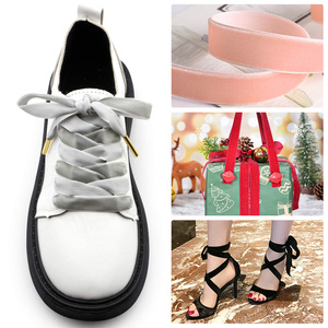 Wegoodzf Tùy Chỉnh Bán Buôn Ribbon Nhung Phẳng Dây Giày Với Vàng Lời Khuyên Kim Loại Chất Lượng Cao Dây Giày Cho Phụ Nữ Sneakers Giày - Product Image 2