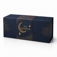 Boîte cadeau en papier rigide personnalisée de luxe à double porte avec fermeture magnétique, gaufrage et laminage mat pour Ramadan Moubarak Eid Chocolat
