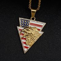 Liontin Hip Hop Pria dari Baja Anti Karat 316L PVD Tahan Air Anti Kusam Dua Warna dengan Lukisan Elang Bendera Amerika