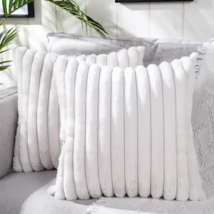 Soft Fluffy Faux Rabbit Fur Cushion Cover Decorative Plush Throw Pillow Case Furry Striped Cushion Covers for Sofa Couch Bedroom