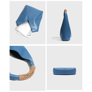 Custom Genuine Leather Women Casual Designer Shoulder <b>Bag</b> With Woven Handle - Product Image 5