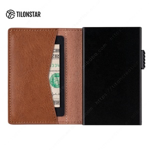 Billetera de Metal personalizada para hombre, billetera minimalista de cuero genuino, Rfid, de aluminio, nueva tendencia - Product Image 2