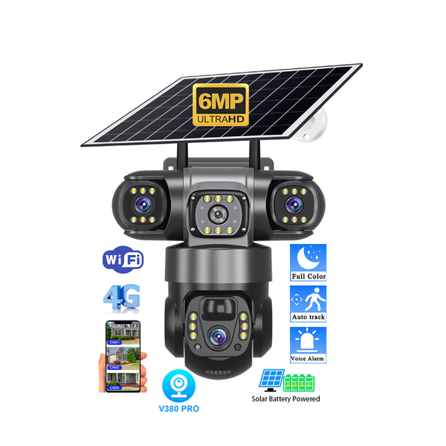 6MP IP66 4G Wifi Solar Camera Triple Len Full Color Night Vision Auto Tracking Voice Alarm Home Security Surveillance Camera