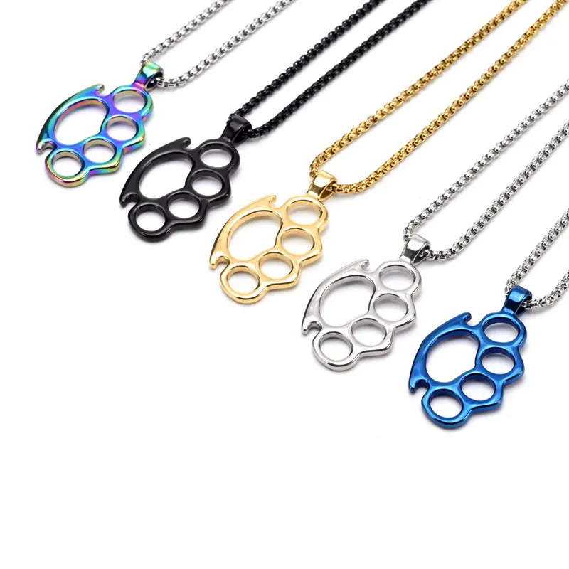 Knuckle Duster Stainless Steel Knuckle Pendant Self Defense Necklace Punk Rock