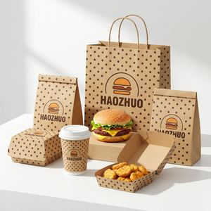 One-Stop Sustainable Custom Logo Burger <b>Box</b> Chicken Nugget <b>Box</b> Coffee <b>Cup</b> Packaging Set Recyclable Kraft Paper Bag with Handle - Product Image 1