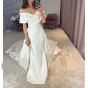 Vestidos largos de alta calidad, vestido de novia simple blanco sexy sin hombros