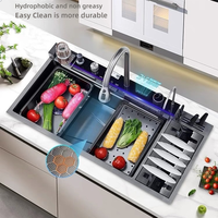Évier de cuisine moderne carré multifonctionnel en acier inoxydable avec égouttoir et bac à légumes