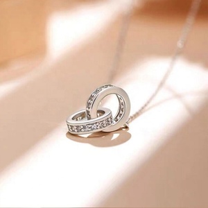Collares de Doble Círculo para Mujer, Gargantilla con Diamantes CZ, Plata de Ley 925, Joyería con Dijes - Product Image 3