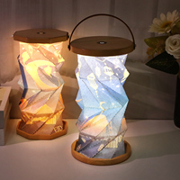 Lampe de table pliable rechargeable pour cadeau de Noël, base en ABS couleur bois, lampe en papier pliable pour idées de décoration de chambre