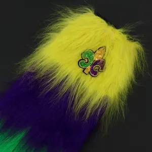 Chauffe-jambes en <span class=keywords><strong>fausse</strong></span> <span class=keywords><strong>fourrure</strong></span> HLC pour le Mardi Gras, or, violet, vert, avec motif fleur de lys, chauffe-pieds en <span class=keywords><strong>fausse</strong></span> <span class=keywords><strong>fourrure</strong></span>, chaussettes courtes pour enfants, anneaux de jambe - Product Image 4