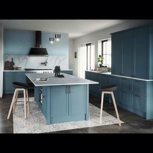 Gabinetes de Cocina Modernos de Laca Nueva de Fábrica, Diseño Azul Shaker, Armario de Cocina de Madera con Isla de Cocina - Product Image 3