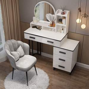 Ensemble de coiffeuse moderne avec miroir LED, coiffeuse blanche brillante avec armoire latérale et tabouret - Product Image 4