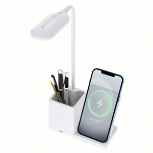 Wholesale Custom Logo 3-in-1 Mobile Phone 15W Wireless <b>Charging</b> Stand Pen Holder LED Desk <b>Lamp</b> Eco-Friendly Promotional Gift - Product Image 3