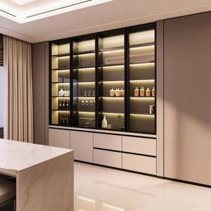 Buffet moderne de luxe avec portes <span class=keywords><strong>en</strong></span> <span class=keywords><strong>verre</strong></span> LED, tiroirs, cadre <span class=keywords><strong>en</strong></span> métal laqué blanc pour salle à manger - Product Image 2