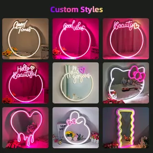 Popular Mirror With Led Light For Bedroom Bathroom Decorative Mirrors Cute Kitty Neon Mirror Custom