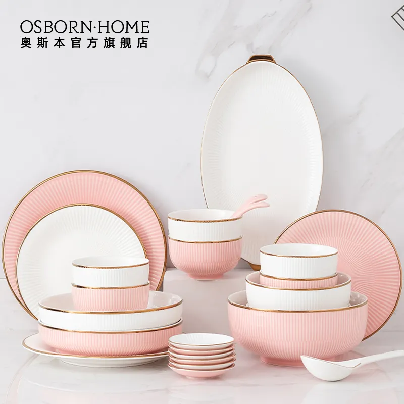 OSBORN-vajilla de porcelana de cerámica China, juego de vajilla con Bol, cuchara, plato, palillos