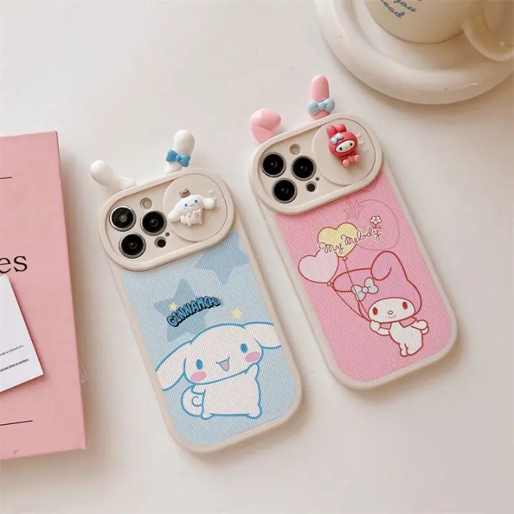 3D Anti Fall Sliding Window Leather Print Melody Dog Design Phone Case Cute Cartoon Back Cover For iPhone 14 Pro max 13 12 11