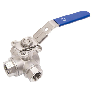 Válvula de bola COVNA DN40 de 1.5 pulgadas, 3 vías, puerto en L, 1000 WOG, alta presión, acero inoxidable 304, con maneta y bloqueo, UPVC/latón/acero inoxidable - Product Image 2