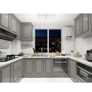 U Shape Grey Kitchen Design Best Wooden Modular Kitchen Cabinets With Handles