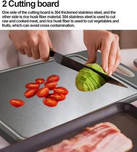 Planche à découper en acier inoxydable et en paille de blé 304, double face 2-en-1 pour la cuisine (vente en gros) - Product Image 4