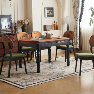Ensemble table et chaises de salle à manger en bois massif style rétro français, 6 pièces, ovale, en bois de frêne, meubles de salle à manger durables - Product Image 1