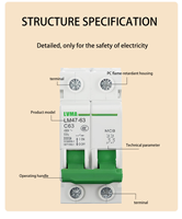 Disjoncteur miniature 4,5 kA sur rail DIN modulaire 1P 2P 3P 4P 1A 2A 3A 4A 6A 10A 16A 20A 25A 32A 40A 50A 63A 80A 100A 125A
