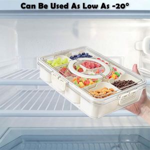 8 Compartments Divided Serving Tray Lid Handle Injection-Molded Plastic Rectangle Portable Snack Box <b>Containers</b> Veggie Tray - Product Image 3