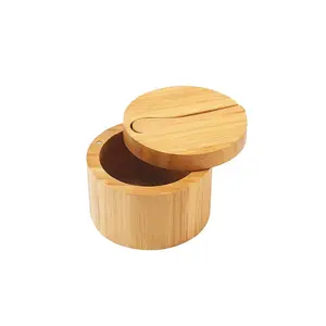 Бамбуковый соляной погреб с мини-поворотной магнитной крышкой, кухонный соляной ящик, для ванной, для хранения морских перцев, специй, деревянных поделок, настенные знаки