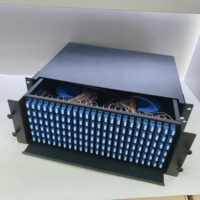 Montado en Rack 19 pulgadas 144 puertos 288 núcleos de fibra FTTH Panel de conexión óptica caja de terminación de empalme con adaptador LC UPC y coletas