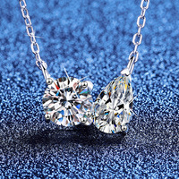 Collier ras de cou en moissanite Toi et Moi, bijoux pour homme et femme, tendance, délicat, rond, taille poire, 2 carats, VVS, pour la Saint-Valentin