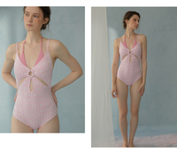 Maillot de bain une pièce jacquard pour femme, haut de gamme, décolleté en V profond, imprimé découpé