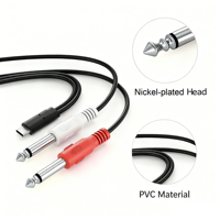 Câble audio stéréo Type-C vers double prise mâle 6,35 mm avec gaine en PVC et répartiteur pour téléphone, ordinateur portable, amplificateur et enceintes