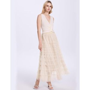 FOXA Women's <b>Long</b> Maxi <b>Tulle</b> <b>Skirt</b> High Waisted Tiered Ruffle A Line Mesh Chiffon <b>Skirt</b> for Women - Product Image 5