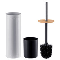 Poubelle de salle de bain avec couvercle en bambou ensemble de brosse de toilette blanc moderne 5L petite corbeille à déchets avec support en bambou WBR052 + TBR015-A