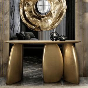 Mesa de consola dorada moderna de lujo para pasillo de entrada, sala de estar y Esquina de Villa, muebles de consola de portal ovalado Irregular - Product Image 3