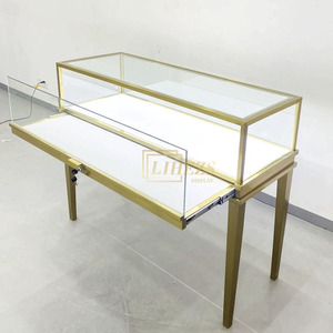 Modis Stainless Steel toko perhiasan furnitur lampu LED berlian pajangan perhiasan konter dengan kaca kayu Showcase - Product Image 3