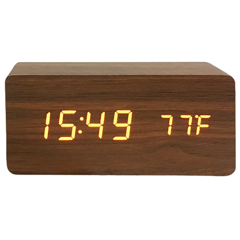 Bestseller Brighter Modern Triangle MDF Holz LED Alarm Digital Schreibtisch uhr Thermometer Klassische Smart Clock