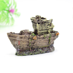1 unidad de decoración retro para acuario, paisaje de barco hundido, cueva hueca, estatuas de barco de resina, accesorios ornamentales para esconder el refugio de los peces - Product Image 6