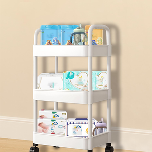 Chariot de rangement multifonctionnel à trois niveaux pour cuisine et salle de bain, chariot métallique mobile à roulettes, chariot de sol multi-niveaux - Product Image 2